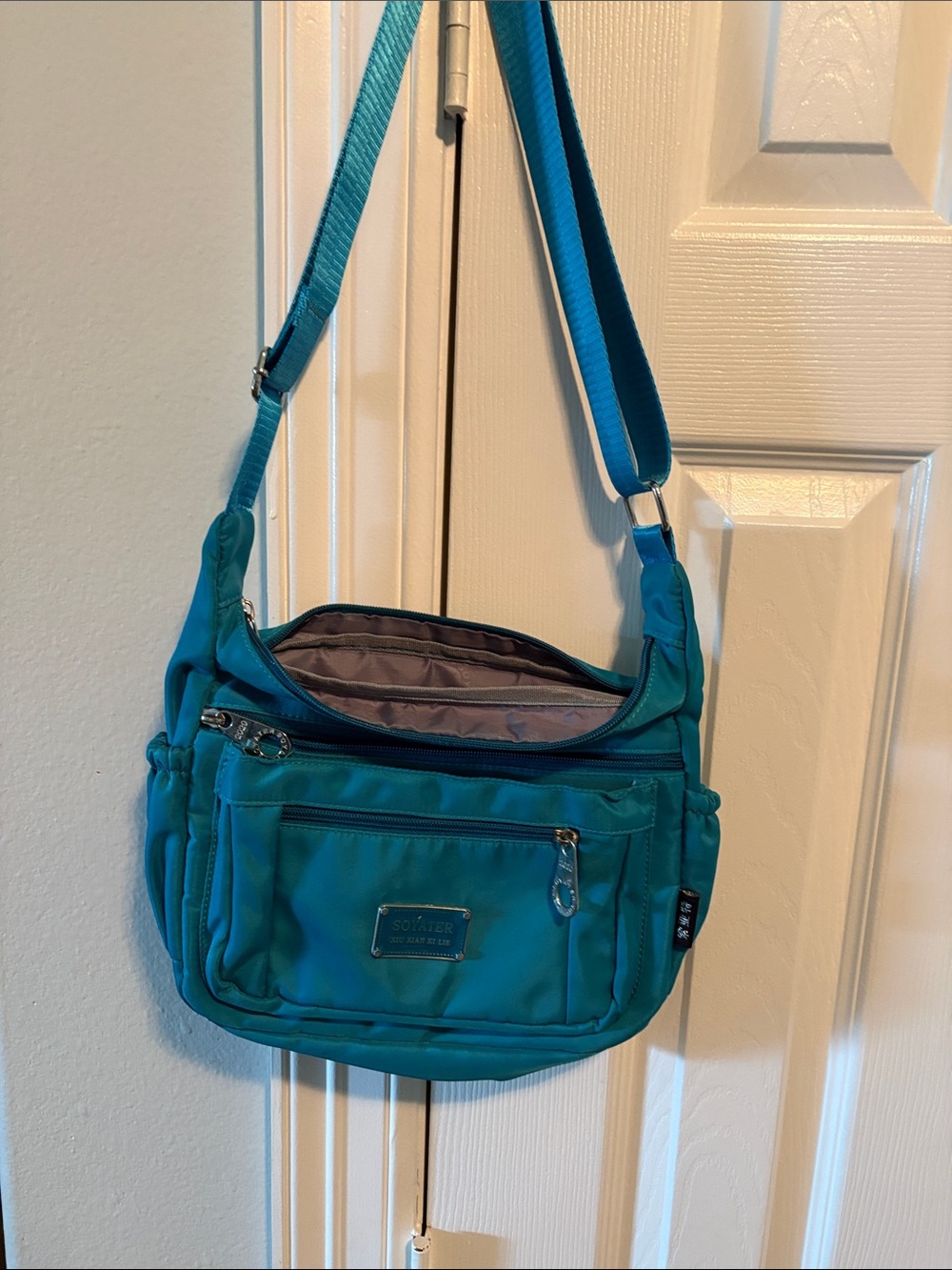 Teal Crossbody Messenger Bag with Multiple Pockets